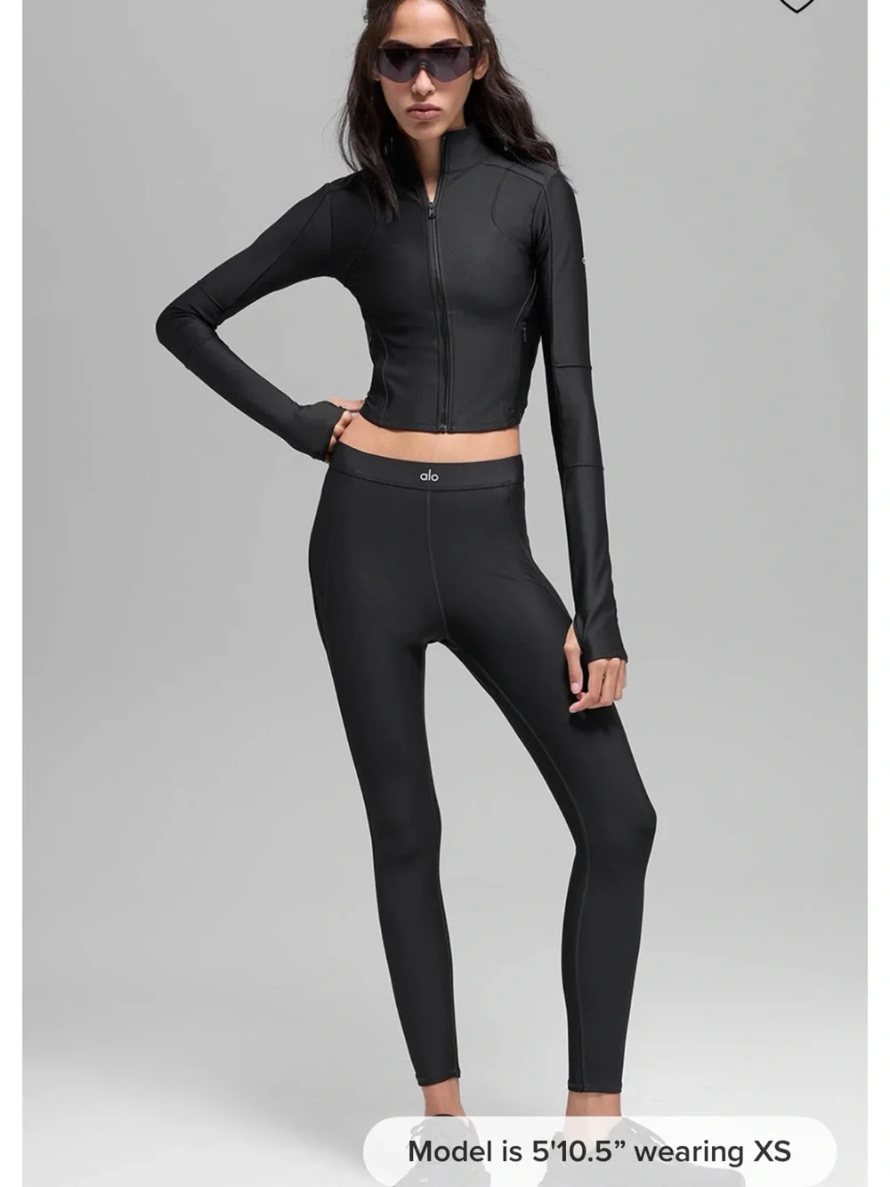ALO Yoga Black High-Waist Performance Leggings and zip up set